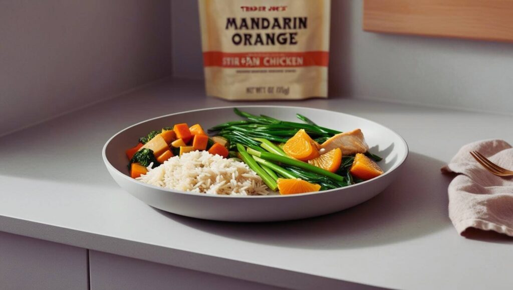 Quick one-pan dinner with Trader Joe's Mandarin Orange Chicken