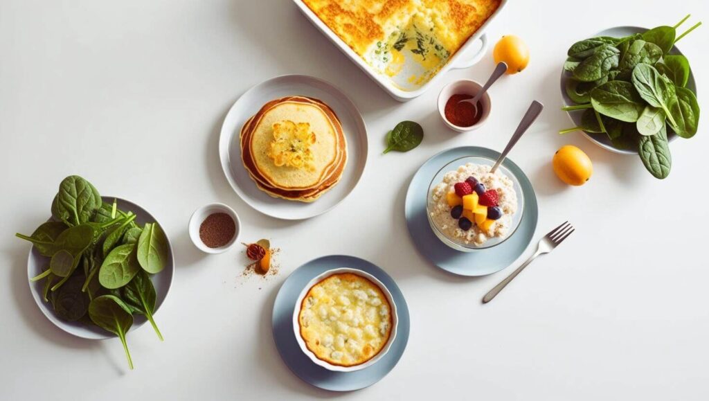 Delicious and healthy cottage cheese recipes displayed on a kitchen table.