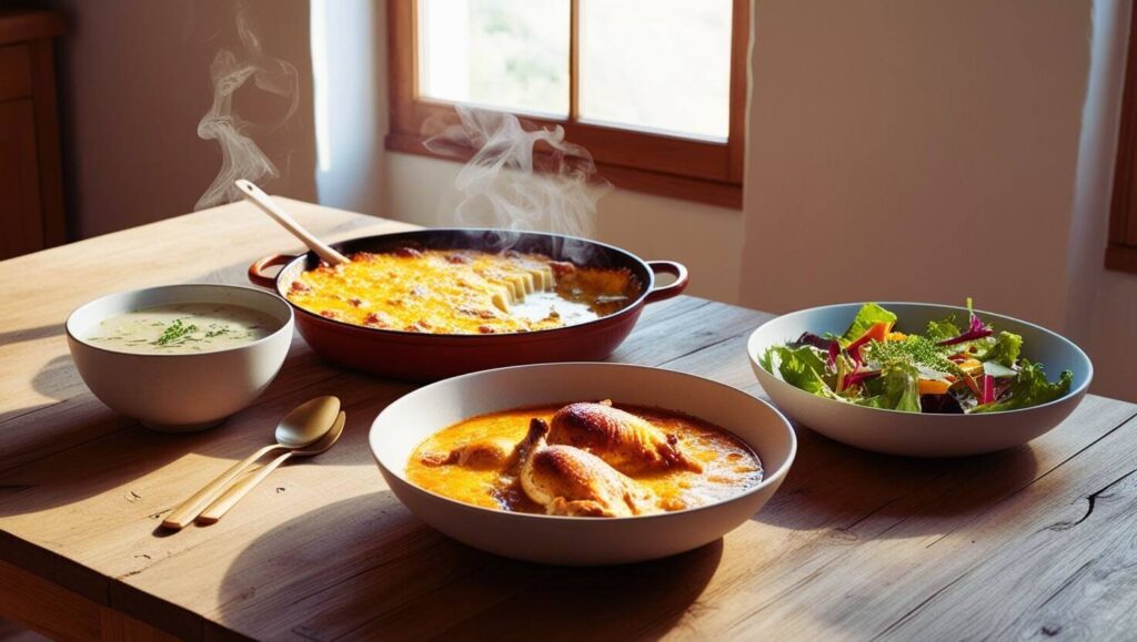 Assortment of dishes made from leftover rotisserie chicken