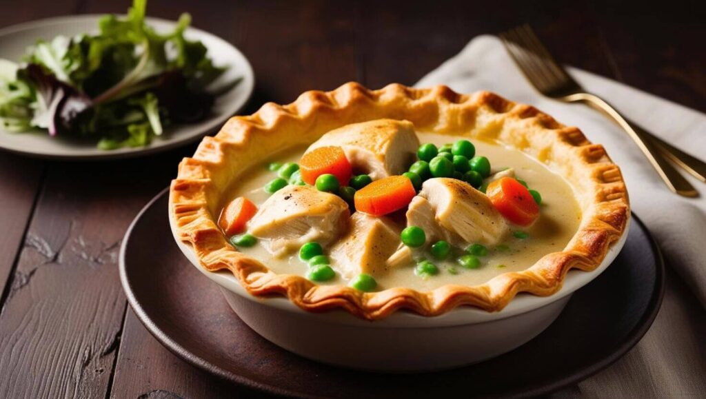 Creamy chicken potpie casserole with golden crust