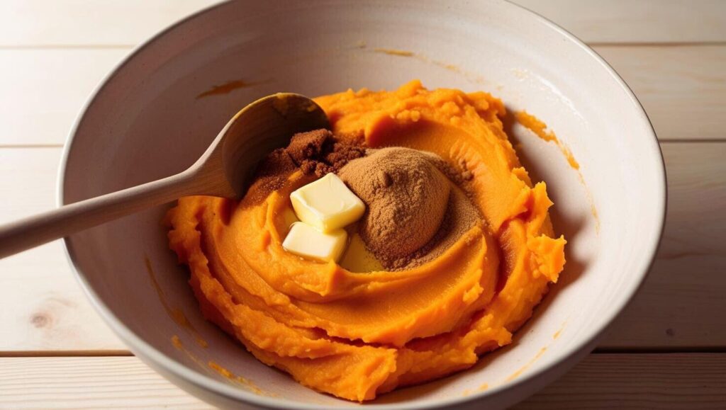 Creamy mashed sweet potatoes with butter and brown sugar