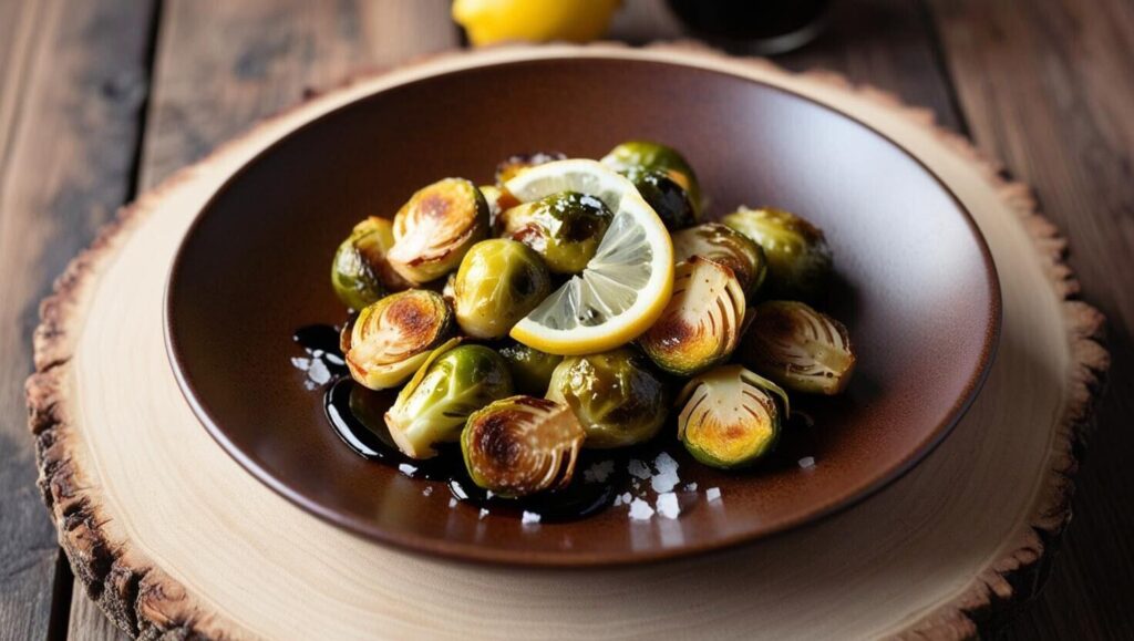 Crispy roasted brussel sprouts with balsamic glaze