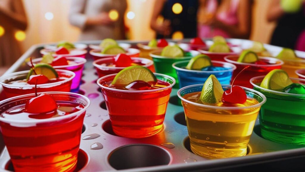 Colorful jello shots on a party tray