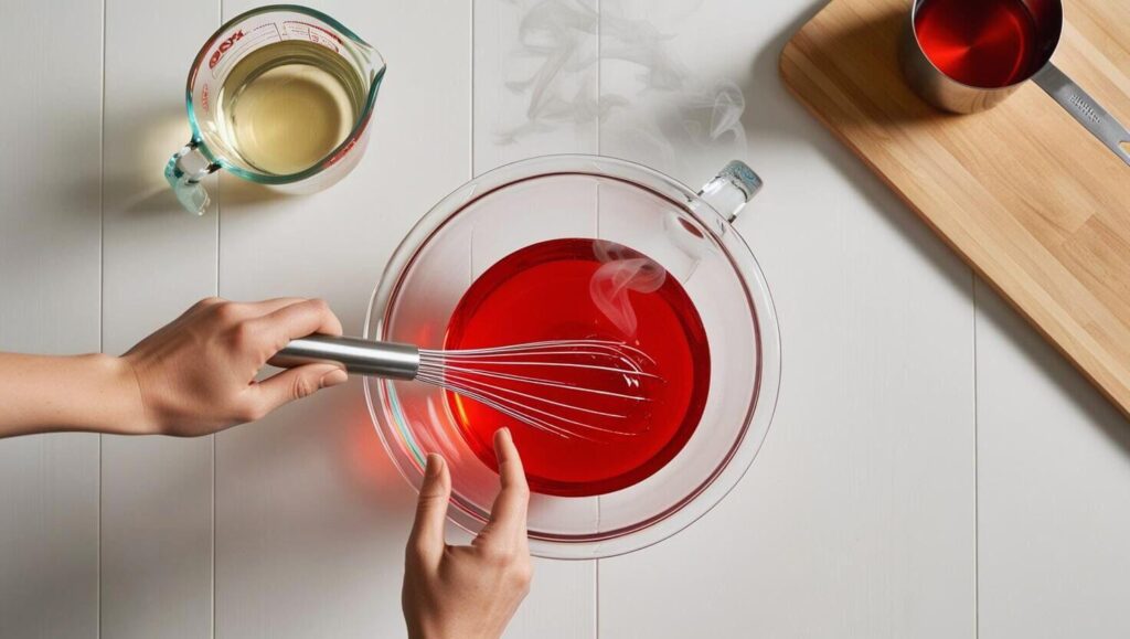 Whisking gelatin into hot water for jello shots